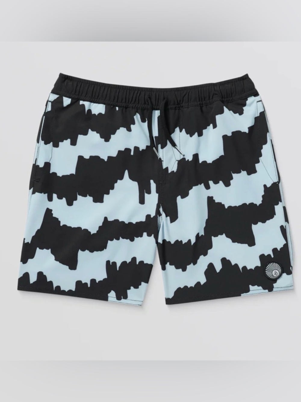 Men's Black & Light Blue Patterned Swim Shorts
